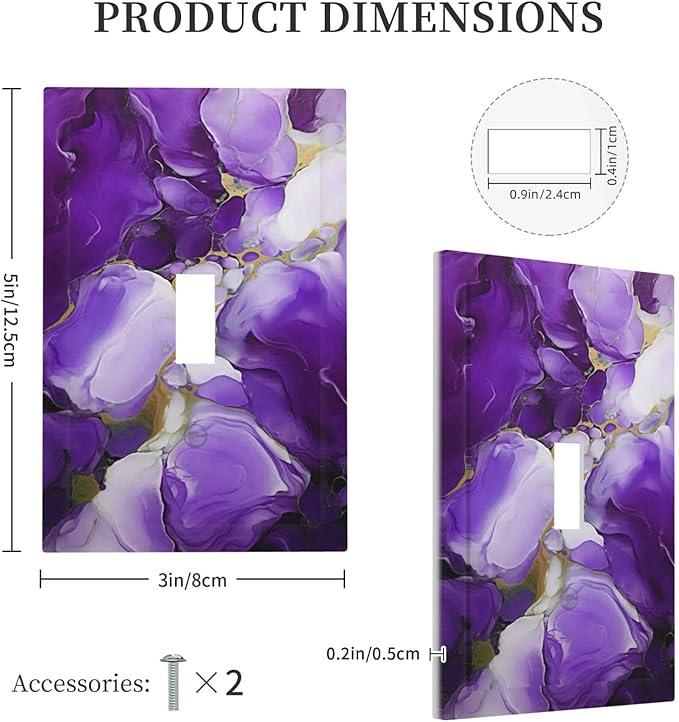 Decorative Light Switch Cover Abstract Luxury Purple Gold Marble Textures 1 Gang Oversized Single Toggle Wall Cover Jumbo Electrical Switchplate Face Plate