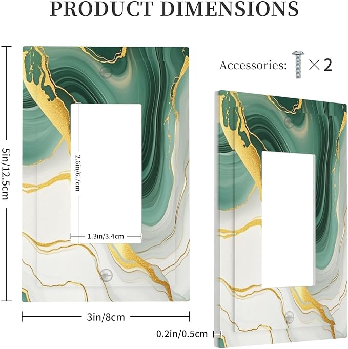 Decorative Outlet Covers Turquoise Marble Texture Golden Lines 1 Gang Single Rocker Light Switch Cover Plate Wall Plates Gfci Faceplate For Bed Room Bathroom Decor