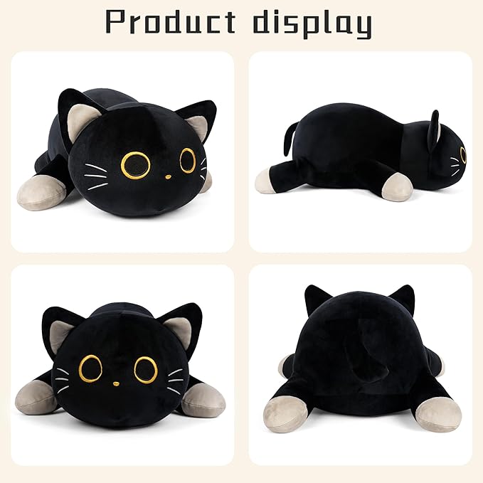 Wepop 24" Black Cat Plush Weighted Stuffed Animals, 4.2lbs Weighted Black Cat Pillow Giant Cat Stuffed Animal Cuddle Plushies Gift for Kids Adults