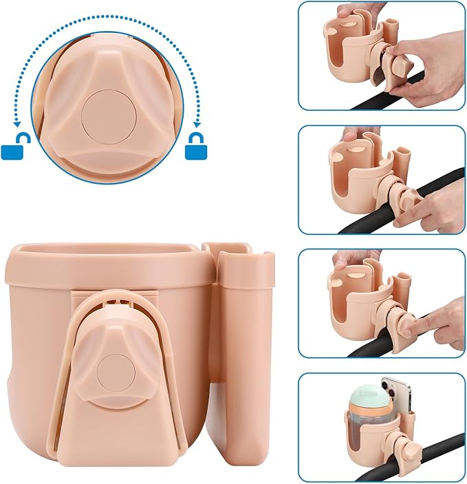Accmor Stroller Cup Holder with Phone Holder, Bike Cup Holder, Universal Cup Holder for Uppababy Nuna Doona Strollers, 2-in-1 Cup Phone Holder for Stroller Bike Accessory