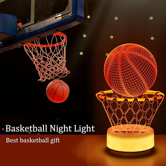 Basketball Night Light for Kids, Basketball Gift for Sports Players Fans, Decor Bedside Lamp for Bedroom/Office, 5 Buttons and Remote Control 14 Colors, Timer, Dim, Independent Warm White Lamp Base