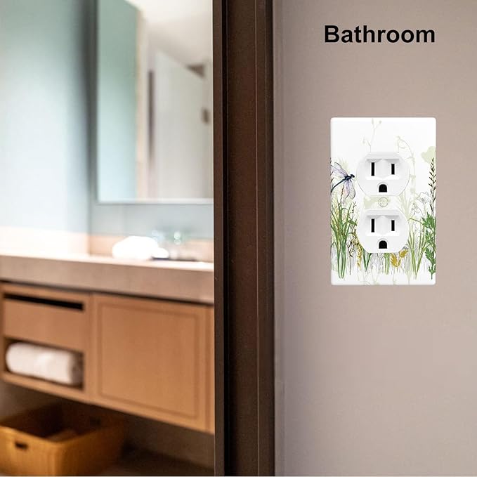 1-Gang Duplex Wall Plate, Wildflower & Dragonfly Printed Outlet Cover, Boho Cottage Garden Floral Decor for Sunroom Bedroom