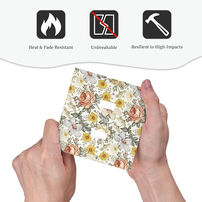 Multicolor Peony Daisy Vintage Floral Flower Decorative Switch Plates 2 Gang Double Toggle Outlet Light Switch Cover Wall Plate Electrical Faceplate for Bedroom Living Room Decor