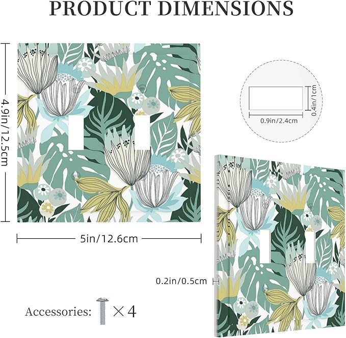 Retro Tropical Leaves 2 Gang Light Switch Cover Plate Double Toggle Wall Plate Decorative Outlet Cover Electrical Faceplate Switchplate for Bedroom Bathroom Kitchen Decor