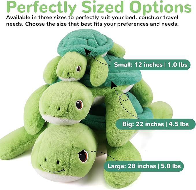 gnomantic Turtle Weighted Stuffed Animals - 22 Inch 4.5 Pounds Weighted Plushies Sea Turtle Stuffed Animal - Big Tortoise Plush Pillow - Cute Plush Toys Gifts for Kids & Adults (22" 4.5 lbs)