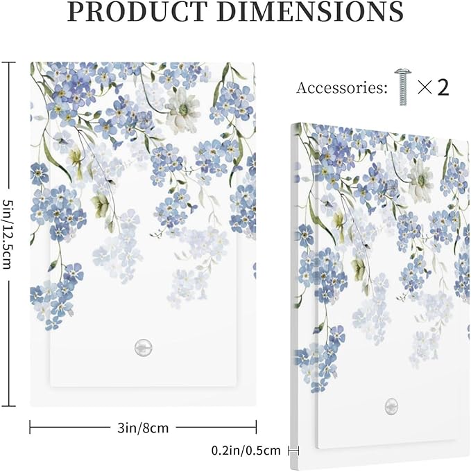 Hydrangea Blue Flowers Watercolor Floral Light Switch Cover Plate 1 Gang No Device Blank Electrical Wall Plates Faceplate Decorative Switch Plate for Bed Room Living Room Decor