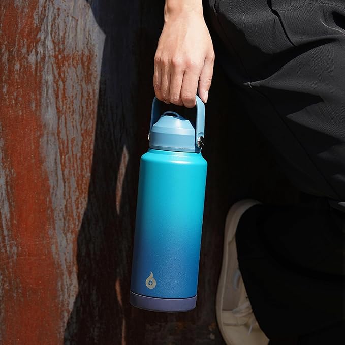 BJPKPK Insulated Water Bottle with Straw Lid, 40oz Large Thermo, BPA Free Leak Proof Stainless Steel Metal Water Bottles, Tumblers, Cups, Flasks for Travel, Sports,Fresh Green
