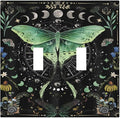 Moon Phase Butterfly Wildflower Plant Mysterious Night Moonlit Decorative Switch Plates 2 Gang Double Toggle Outlet Light Switch Cover Wall Plate Electrical Faceplate for Bedroom Living Room Decor