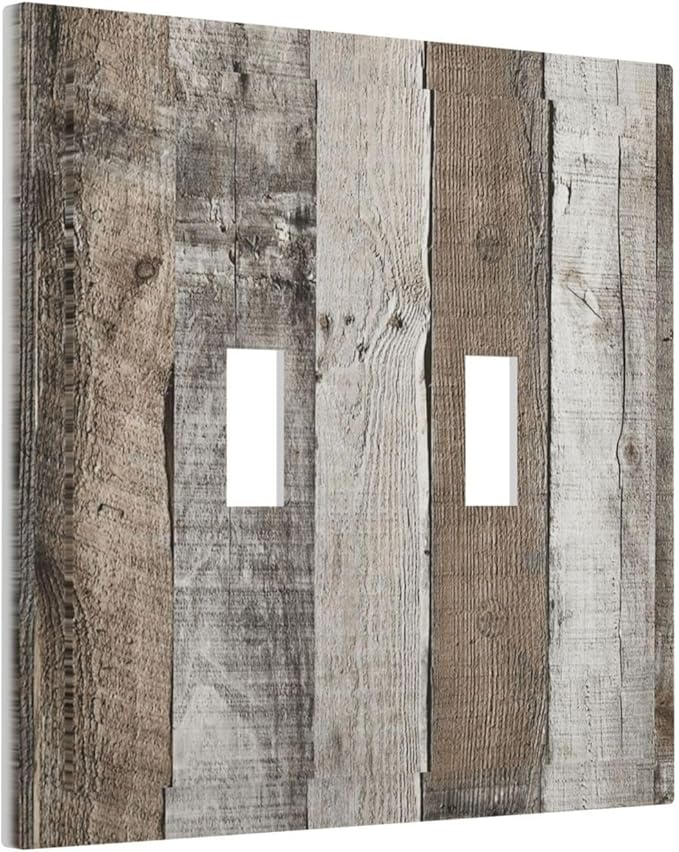 Natural Grey Wood Vintage Faux Wood Grain Decorative Switch Plates 2 Gang Double Toggle Outlet Light Switch Cover Wall Plate Electrical Faceplate for Farmhouse Home Decor