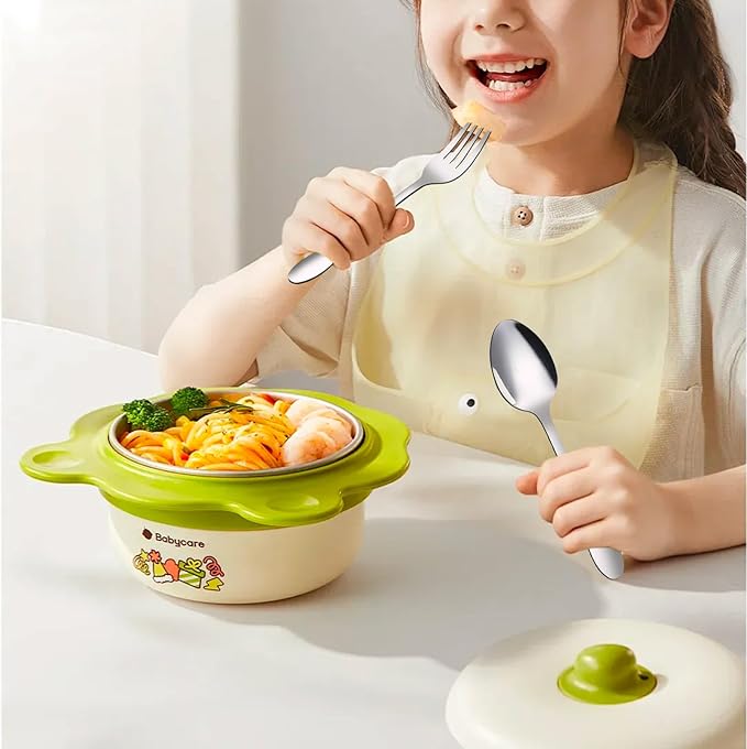 VANRA 2-Piece Children Flatware Set - Stainless Steel Child Silver Cutlery Set (1 Fork + 1 Spoon)