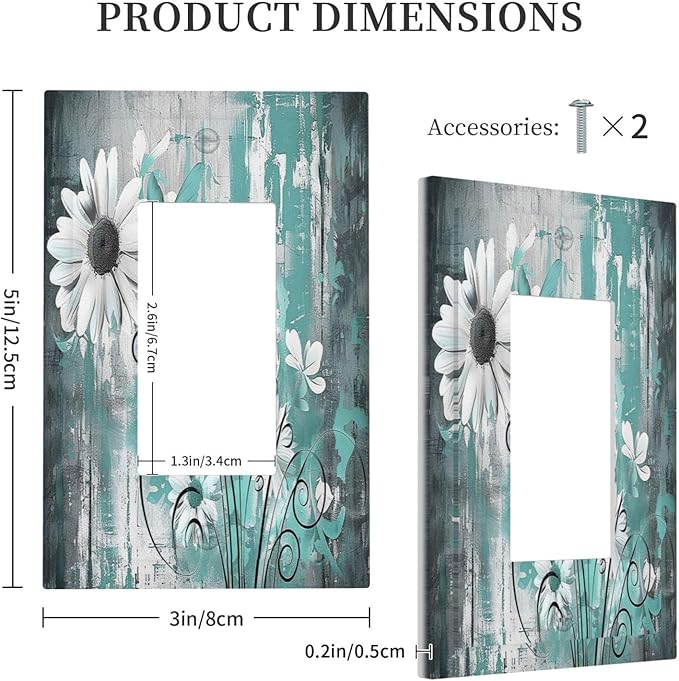 Decorative Outlet Covers Teal Daisy Floral Vintage Wood Plank 1 Gang Single Rocker Light Switch Cover Plate Wall Plates Gfci Faceplate For Farmhouse Cabin Decor