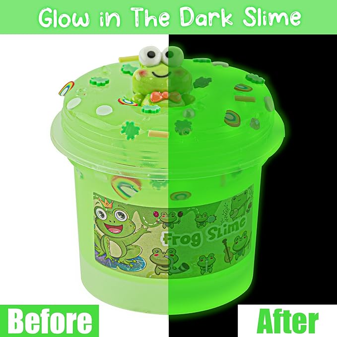 Frog Glow in The Dark Slime, Super Soft & Good Stretchy Green Slime, Slimes Party Favors for Kids, Slimes Sensory Toys for Birthday Easter Halloween Christmas Girls Gifts & Boys Gifts