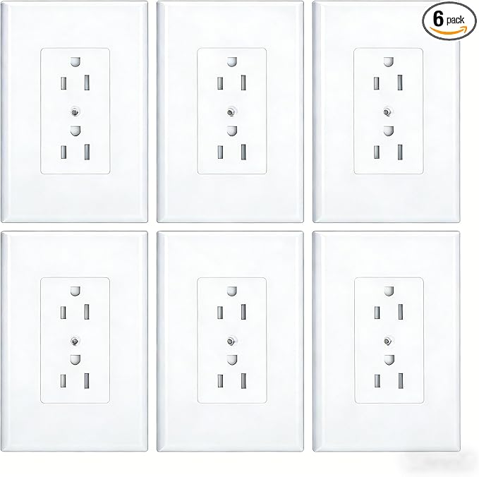 ZEFTV 6 Pack Duplex Outlet Covers Wall Plates 1-Gang Switch Outlet Electrical Cover Plate Unbreakable Thermoplastic Faceplate for Light Receptacle Outlet Switch, White