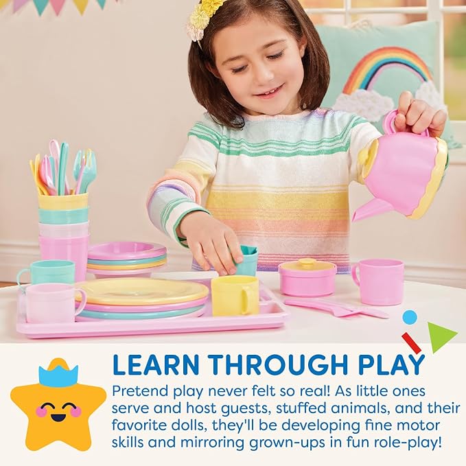 Battat – Play Circle – Dish Set – Plates, Cups, and Tea Party Toys – Kitchen Toys for Toddlers – Pretend Play – 3+ Years(34 Pieces)
