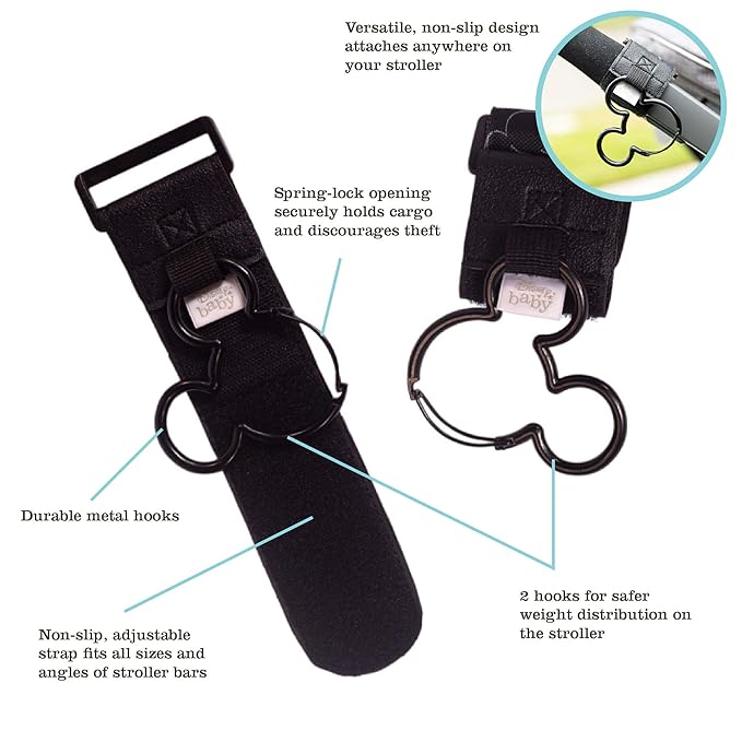 Disney Baby by J.L. Childress Baby Stroller Hooks - Essential Travel Accessories for Mom, Carabiner Clip for Stroller, Heavy Duty, Holds Water Bottles & Diaper Bags - Mickey Mouse 2 Count (Pack of 6)