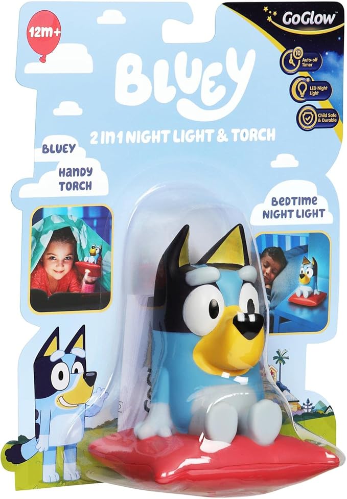 Goglow Bedtime Handy Bluey Nightlight, 2-in-1 Interactive Toddler Light & Flashlight with Auto-Off Timer, Soothing Night Light for Kids of Ages 2+