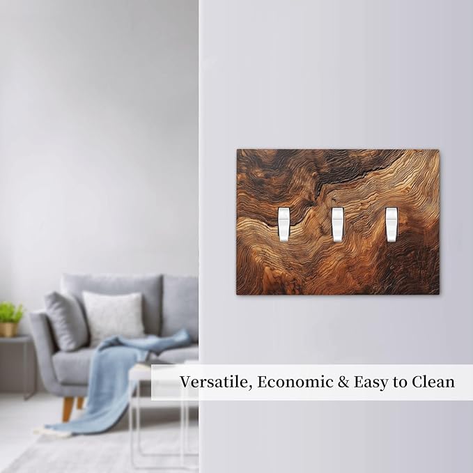 Natural Wood Grain Texture Old Tree Trunk Print Decorative Switch Plates 3 Gang Wall Plate Triple Toggle Light Switch Cover Faceplate Electrical Wall Panels for Farmhouse Home Decor