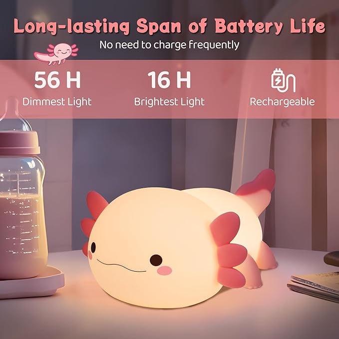 YuanDian Axolotl Night Light, Gift for Adults Teens and Babies. Decorate Kids' Bedroom with Cute Silicone Axolotl Nightlights, Christmas Birthday Gift for Children and Toddlers