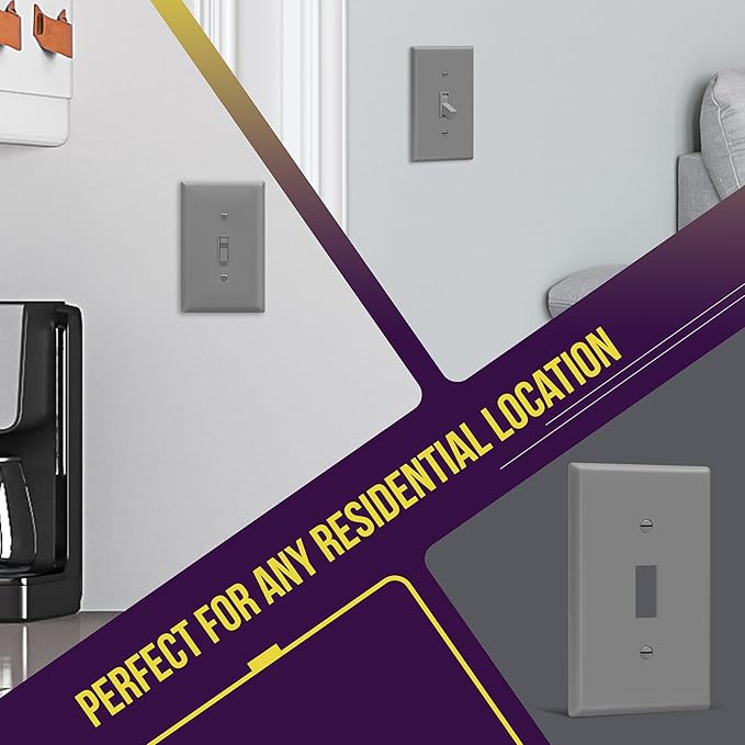 ENERLITES Toggle Light Switch Wall Plate, Gloss Finish, Mid-Size Single Gang 4.88" x 3.11", Unbreakable Polycarbonate Thermoplastic, UL Listed, 8811M-GY-10PCS, Gray, 10 pack