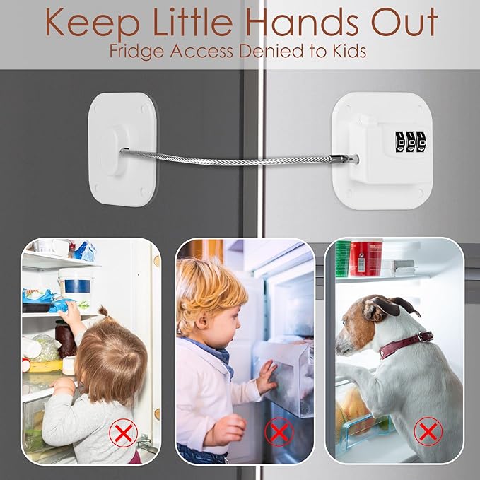 Refrigerator Lock, Combination Lock for Refrigerator Cabinets, Drawers, Heavy Duty Fridge Lock, Easy Install No Keys Needed, (White-3Pack)