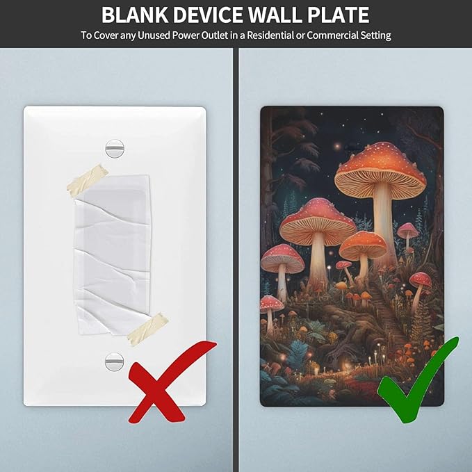 Decorative Art Light Switch Covers Enchanted Mushroom Forest 1 Gang No Device Blank Switchplate Electrical Faceplate for Home Decor