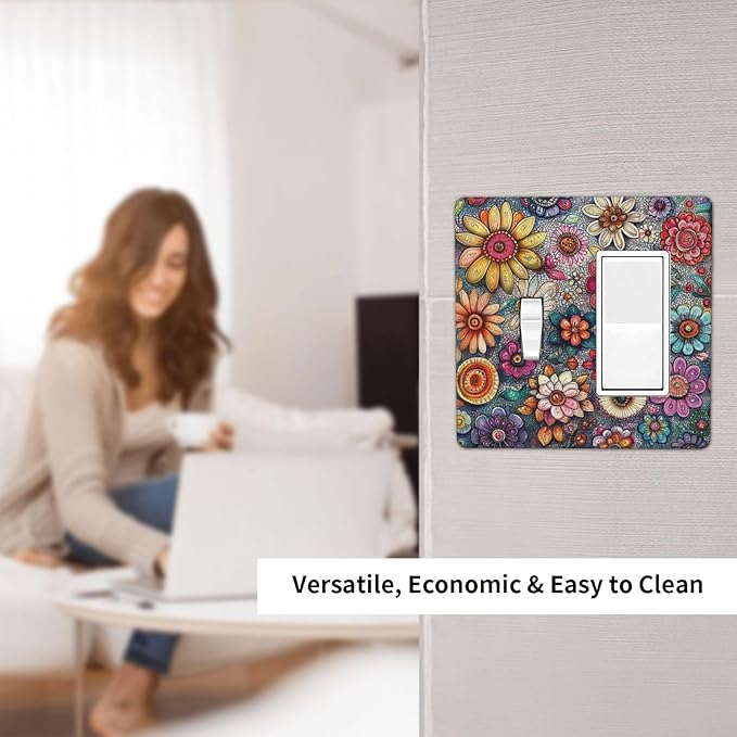 Outlet Covers Colorful Rainbow Pointillisme Flower 1 Toggle 1 Rocker Combination Decorative Wall Plate Electrical Switch Plates Light Switch Cover Plate For Bed Room Home Decor