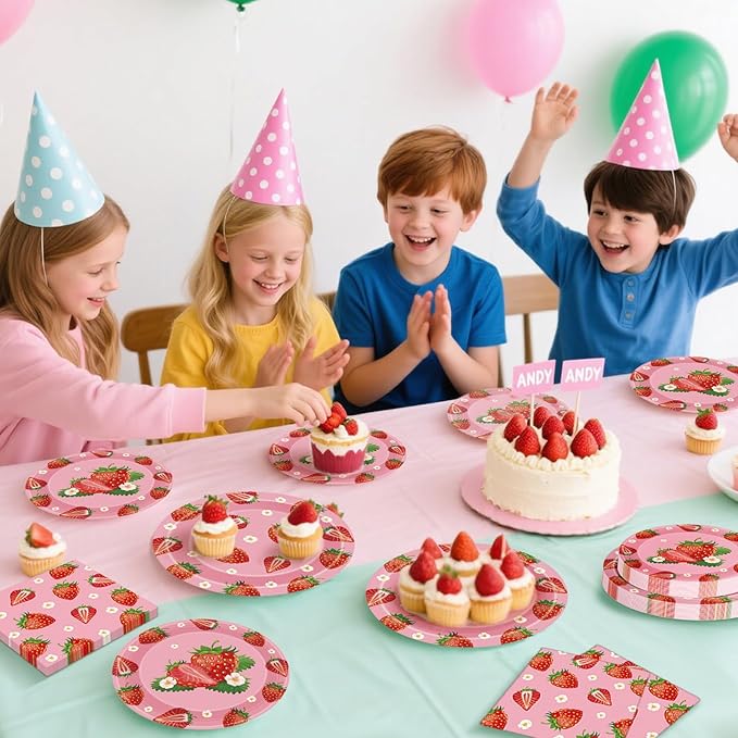 40 Pcs Strawberry Plates and Napkins Sets, Strawberries Dinner Dessert Paper Plates Summer Berry Napkins Tableware Kit for Fruit Strawberry Party Birthday Decorations Supplies Table Decor, Serve 20