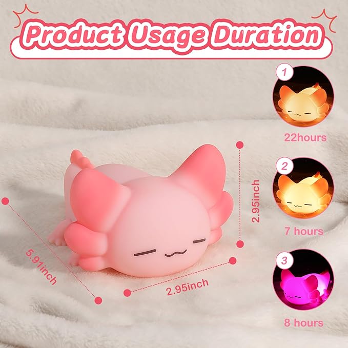 LOVERUIS Axolotl Gifts Baby Girl Colorful Squishy Night Light for Kids with Timer Cute Decorations for Bedroom Lamp Night Lights