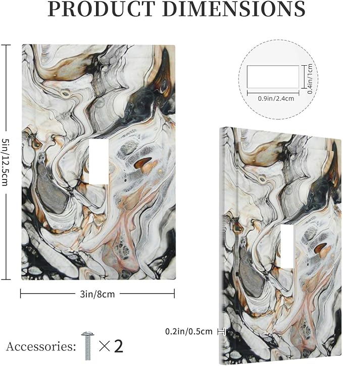 Black Gold Marble Texture Modern Abstract Print Decorative Light Switch Cover 1 Gang Single Toggle Device Electrical Faceplate Switchplates Decorator Outlet Wall Plate for Bathroom Kitchen Decor
