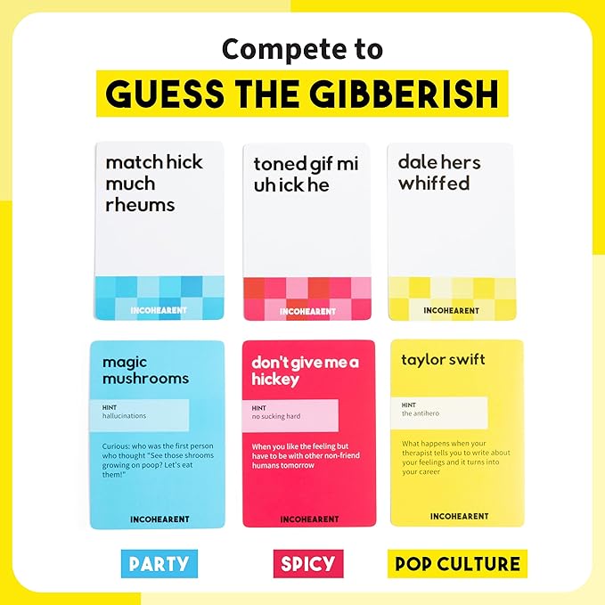 Incohearent, The Guess The Gibberish Party Game by Relatable, A Funny Card Game for Adults, Great for Bachelorette Party Games or Game Night Games, Includes 300 Cards