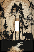 Rustic Forest Antler Black Bear Deer Silhouettes Decorative Light Switch Cover 1 Gang Single Toggle Device Electrical Faceplate Switchplates Decorator Outlet Wall Plate for Farmhouse Home Decor