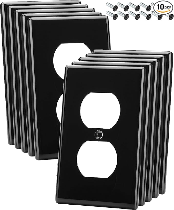 Bates- Black Outlet Covers - 10 Pack Duplex Receptacle Covers, Wall Outlet Cover, Electric Outlet Cover Plate