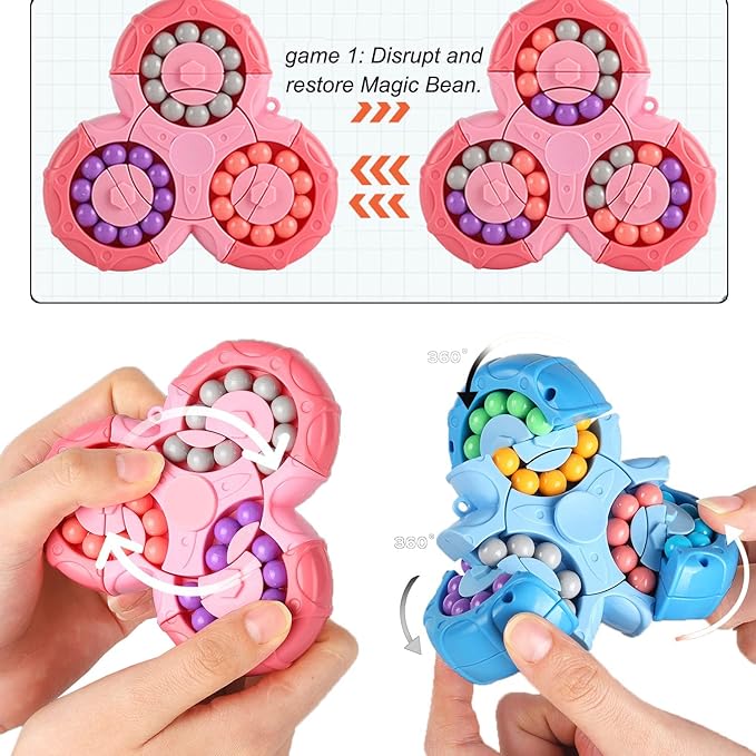 SUOXU Magic Bean Rotating Brain Teaser Finger Puzzle Toy,Boys Girl Handheld Spinner Stress Anxiety Relief Ball Game Sensory Toys, Gift for Kids Ages 3Above Easter Christmas Birthday New Year (Blue)