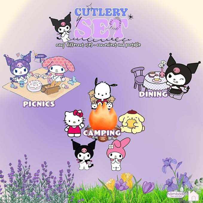 Stainless Steel Cutlery Tableware Flatware Silverware 3 Piece Set Portable Reusable Travel Cute Kawaii Anime Cartoon Dog Bunny for Boys and Girls (Purpleromi)