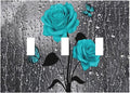 Romantic Elegant Butterfly Turquoise Teal Blue Gray Rose Flower Floral Triple Toggle Decorator Outlet Light Switch Wall Plate Cover Decorative 3 Gang Jumbo Size Three Device Receptacle Faceplate Cover