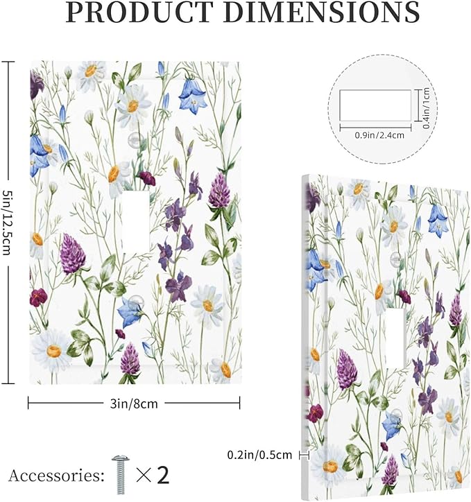 Floral Boho Multicolor Flower Plant Leaves Decorative Light Switch Cover 1 Gang Single Toggle Device Electrical Faceplate Switchplates Decorator Outlet Wall Plate for Bedroom Living Room Decor