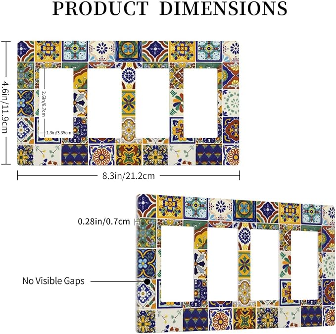 Yellow Mexican Moroccan Sun Tile 4 Gang Quad Rocker Light Switch Cover Decorative Quadruple Device GFCI/Decorator Wall Plate Electric Faceplate Screwless