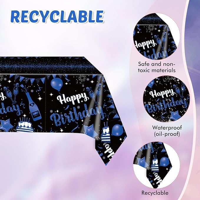 41PCS Navy Blue and Black Birthday Party Decorations Happy Birthday Tableware Supplies Set Including Plates Napkins Tablecloth for Men Women