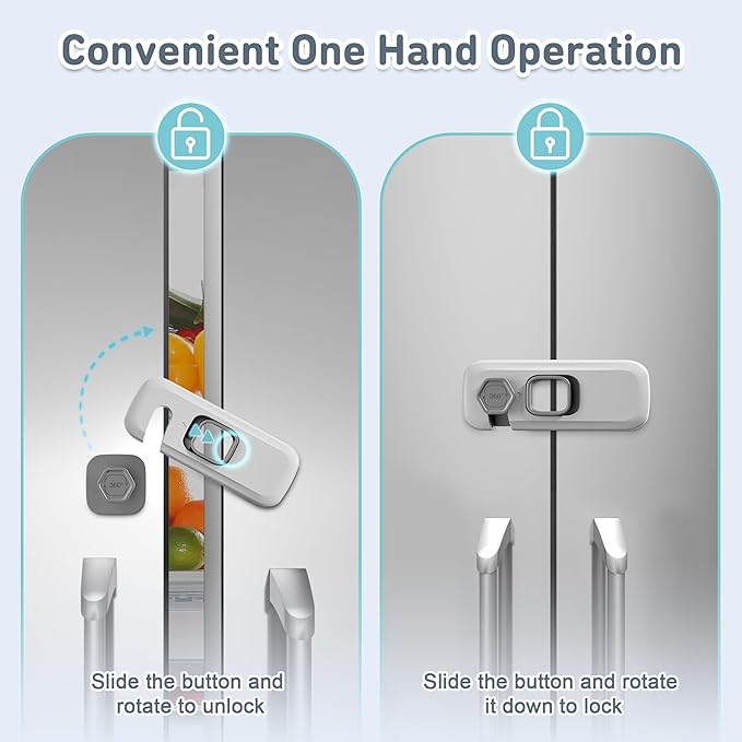 6 Pack Child Proof Refrigerator Locks, Fridge Locks for Kids Safety, Freezer Door Latches with Sticky 3M Adhesives for Toddlers and Baby, Ideal for Upright Freezer, Ovens, Cabinets Door