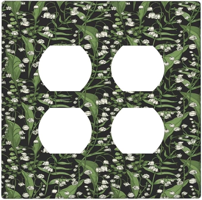 Boho Floral Green Leaves White Flowers Outlet Covers 2 Gang Double Duplex Decorative Light Switch Covers Electrical Wallplates Socket Faceplate for Farmhouse Bed Room Decor