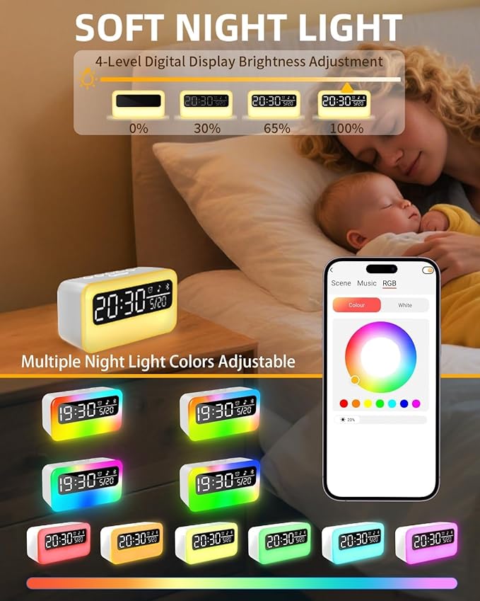 4-IN-1 White Noise Sound Machine with 24 Soothing Sounds, 4000mAh Rechargeable Camping light Bluetooth Speaker, Adjustable Night Light for Kids Adult with Time Display for Camping, Home, Party
