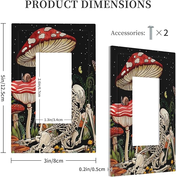 Mushroom Skull Skeleton Moon Single Rocker Outlet Wall Plate Decorative 1 Gang Light Switch Cover Star Plants Flora Decora Electrical Gfci Switchplate for Kitchen Bathroom Home Decor