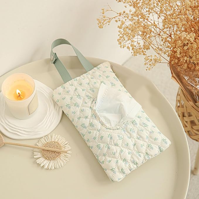Quilted Baby Diaper and Wipes Pouch Portable Mommy Bag for Stroller Reusable Wipes Pouch with Lanyard for Casual Travel