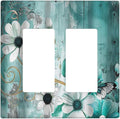 Decorative Outlet Covers Turquoise Flowers and Butterflies Rustic Teal White Floral 2 Gang Wall Plate Double Rocker Decora Light Switch Cover Plate Dual Electrical GFCI Switch Plate Cover