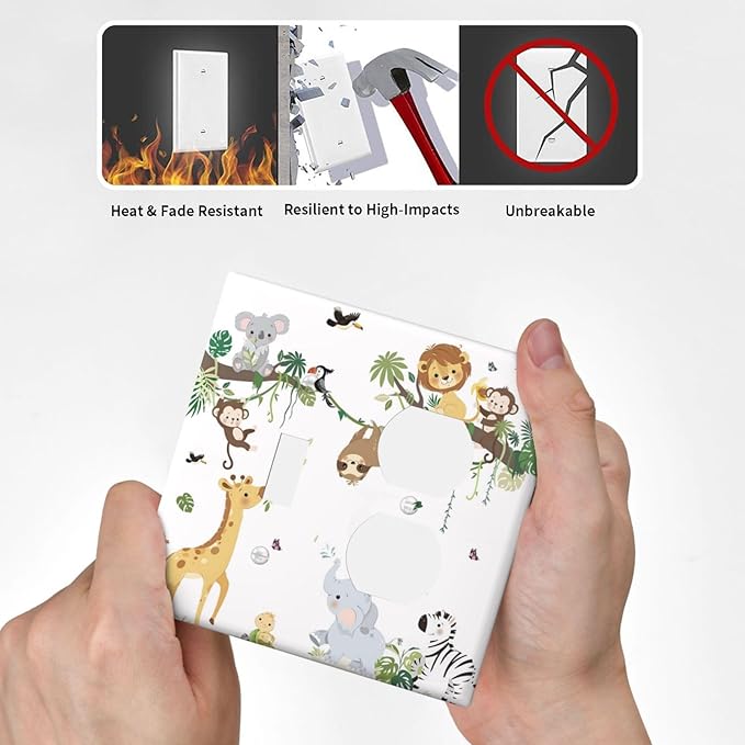 Jungle Animals Tree Branch Monkey Giraffe Lion Elephant Wallplates 1 Toggle 1 Duplex Switch Plate Electrical GFCI Faceplate Decorative Light Switch Covers for Kids Room Nursery Decor