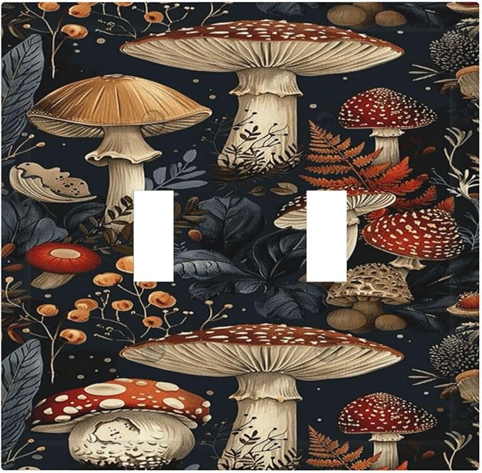 Decorative Switch Plate Covers Vintage Mushroom Floral 2 Gang Double Toggle Light Switch Cover Plate Electrical Wall Plate Outlet Cover Outlet Light Switch Cover for Bedroom Kids room Decor