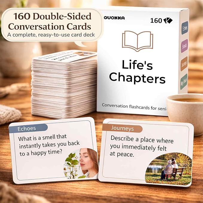 QUOKKA Conversation Cards for Seniors – 160 Memory Card Game Alzheimer's Dementia Activities – Large Print Conversation Starters for Elderly Parents – Dementia Products for Elderly – Premium Gift Box