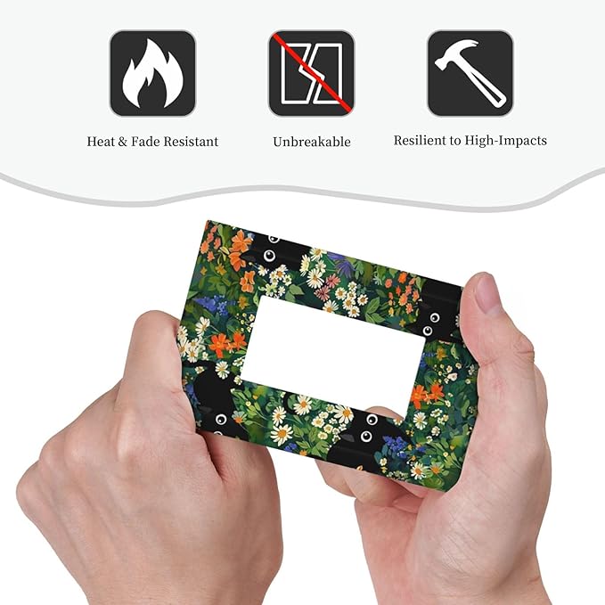 Funny Chic Cartoon Boho Cute Black Cat 1-Gang Decorator Rocker Outlet Light Switch Cover Green Floral Flower Kid Boys Vintage Decorative Single Device GFCI Receptacle Switch Wall Plate Dimmer Mid Size