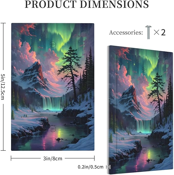 Snow Mountain Aurora Waterfalls Rivers Forest Light Switch Cover Plate 1 Gang No Device Blank Electrical Wall Plates Faceplate Decorative Switch Plate Covers for Bedroom Living Room Decor