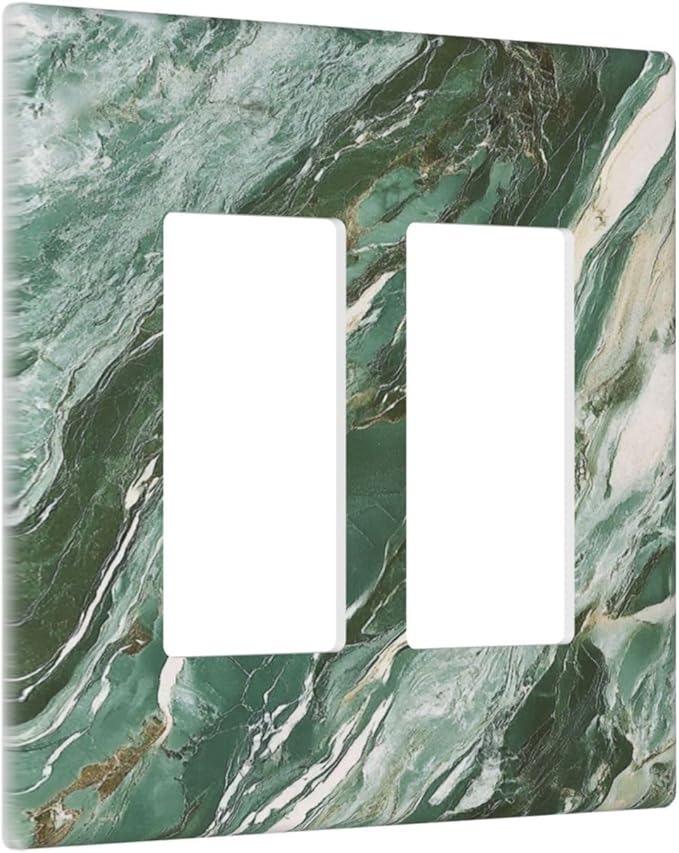 Decorative Outlet Covers with Modern Luxury Green Marble Texture Design 2 Gang Wall Plate Double Rocker Light Switch Cover Switch Plate Cover for Kitchen Bathroom Decor